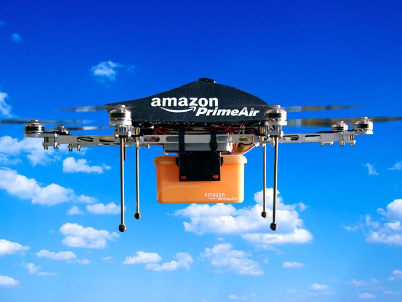 Amazon drones delivery robot scout house packages prime california